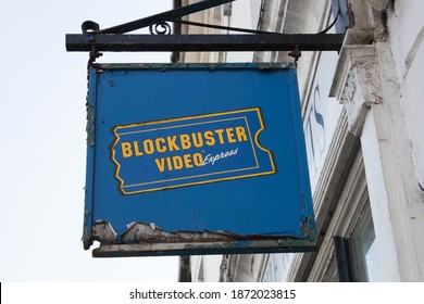 Faringdon, Oxfordshire, UK 10 19 2020 A Blockbuster Video Sign In Faringdon Oxfordshire In The UK