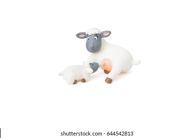 Farm Animal Toys Dairy Sheep And Lamb Isolated On White