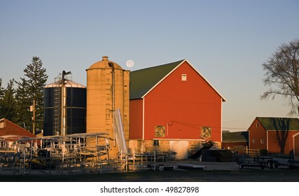Farm Buildings and Full Moon - Nebraska.
