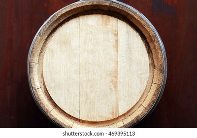 Farm Concept. Closeup Of Oak Barrel Top. Nice Wooden Background