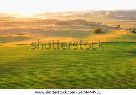 Similar – Image, Stock Photo Aerial View Of Agricultural Landscape With Flowering Blooming Rapeseed, Oilseed In Field In Spring Season. Blossom Of Canola Yellow Flowers. Beautiful Rural Country Road
