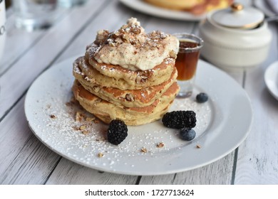 Farm House Pecan Pancakes  With Maple Syrup