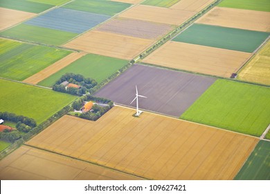 Farm Landscape With Windmill  From Above, The Netherlands