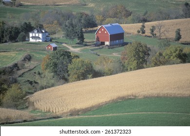 A Farm With Rolling Fields Near The Mississippi River In Northeast IA