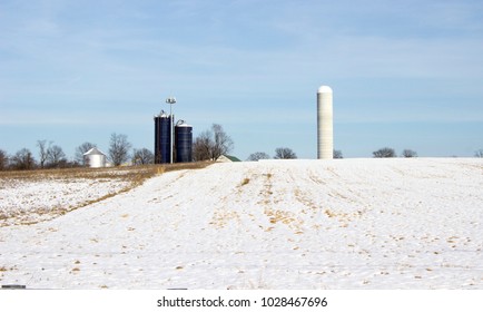 Farm Silo In Winter