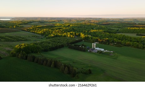 Farm with silos tucked into the hills of Leelanau county near Traverse City - Shutterstock ID 2164629261