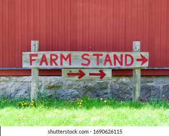 Farm Stand Sign And Red Barn In Connecticut