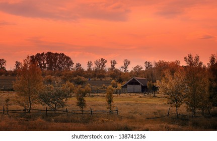 Farm in sunset