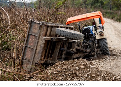 Farm Tracktor Vehicle Accident On The Side Of A Rural Road