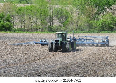 Farm Tractor Planting Corn Field With Zero Tillage