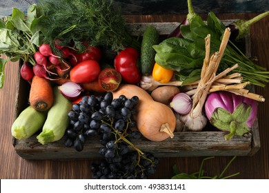 Farm Vegetables In Wood Crate, Food Above