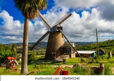 Farm and windmill in Barbados, Caribbean 