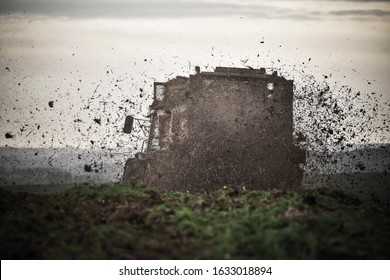 Farmer Dispersing Manure In Fields