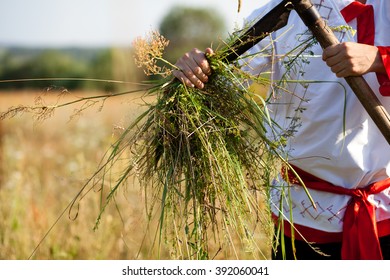 The farmer mows