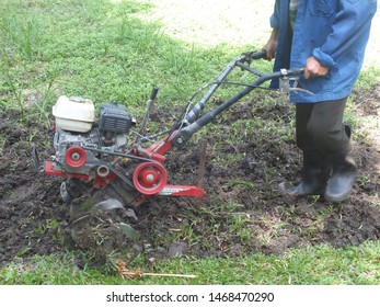 Farmer Plowing Land Garden Hand Tractor Stock Photo 1468470290 ...