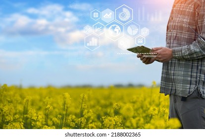 Farmer using digital tablet computer and modern interface icons, Business agriculture technology concept. - Shutterstock ID 2188002365