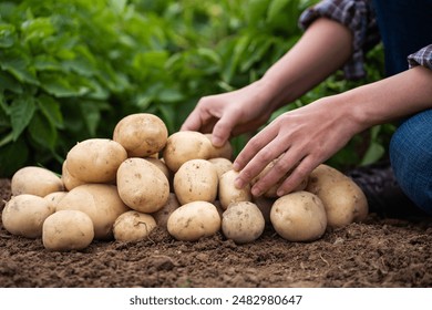 farmer woman harvesting potatoes in the field.working at a farm. - Powered by Shutterstock