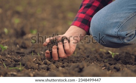 farmer working in tablet, hand holding earth soil soil, agriculture business, sprout green field farm, their farmer texture gardening fertile condition farmers industry light dirt agriculture male