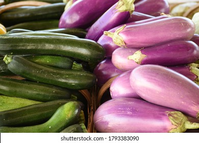 Farmers Market Green Zucchini And Lavendar Eggplant