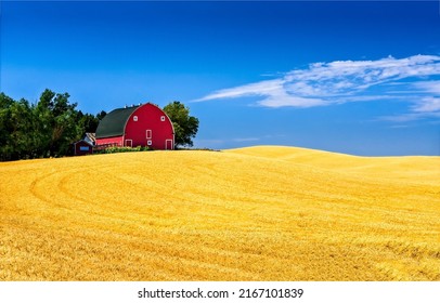 Farmhouse barn of granary in field landscape - Shutterstock ID 2167101839