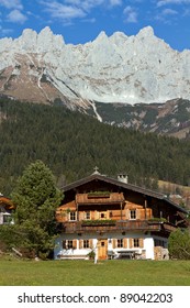 Farmhouse at "Zahmer Kaiser" mountains in Tyrol, Austria