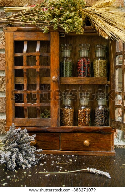 Farms Vintage Spice Rack Storage Cabinet Stock Photo Edit Now