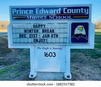 Farmville VA, USA, December 26, 2020: Prince Edward County Middle School Closed For The Winter Break. The School Was Running Classes Primarily Remotely Because Of COVID-19 Before The Break.