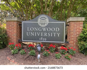 Farmville, Virginia, USA, May 22, 2021: A sign board of Longwood University established in 1839.