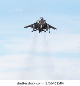 Farnborough - July 19, 2014: 
A McDonnell Douglas AV-8B Harrier II (EAV-8B Matador II) Performing A Vertical Takeoff