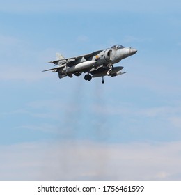 Farnborough - July 19, 2014: 
A McDonnell Douglas AV-8B Harrier II (EAV-8B Matador II) Performing A Vertical Takeoff