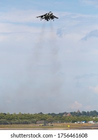 Farnborough - July 19, 2014: 
A McDonnell Douglas AV-8B Harrier II (EAV-8B Matador II) Performing A Vertical Takeoff