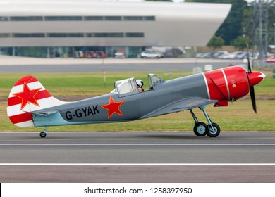 Farnborough, UK - July 20, 2014: Yakovlev Yak-50 Aircraft G-GYAK from the Aerostars Aerobatic display team. 