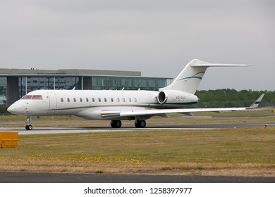 Farnborough, UK - July 20, 2014: Bombardier Global Express XRS (BD-700-1A10) Long Range Luxury Business Jet Aircraft VQ-BJA.