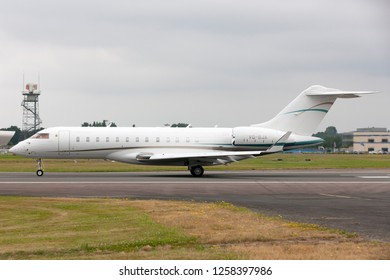 Farnborough, UK - July 20, 2014: Bombardier Global Express XRS (BD-700-1A10) Long Range Luxury Business Jet Aircraft VQ-BJA.