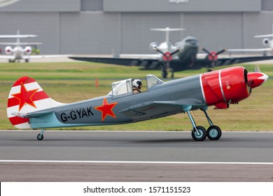 Farnborough, UK - July 20, 2014:  Yakovlev Yak-50 Aircraft G-GYAK from the Aerostars Aerobatic display team. 
