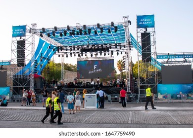 FARO, PORTUGAL: 7th SEPTEMBER, 2019 - Close View Of Music Concert Festival Stage.