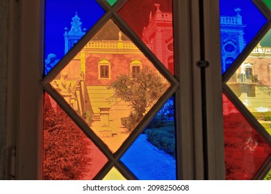 Faro, Portugal-May 5, 2018: The Palacio de Estoi is a public property classified as Building of Public Interest-bought by the City Council in 1988-part of the Old Urban Centre of Estoi protection zone