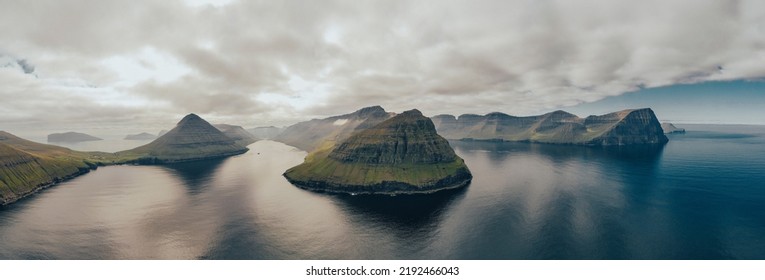 Faroe Islands Areal Drone and Kamera Shots unique Atoll of beautiful mystic islands scandinavian lush valleys, mountains and volcanic beaches - Shutterstock ID 2192466043