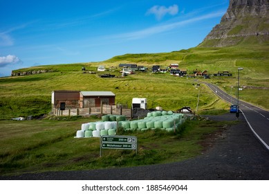 Vágar, The Faroe Islands - August 29 2019. The Small Village Gasadalur.