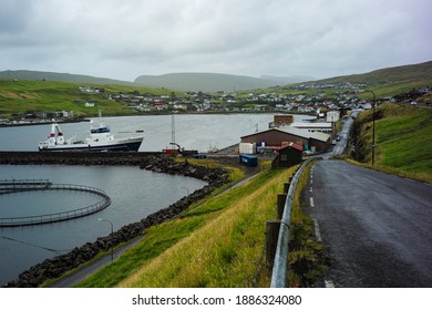 Vágar, Faroe Islands - August 29 2019; A Small Village By The Sea.