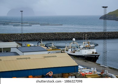 Vágar, Faroe Islands - August 29 2019; Fishing Boats At Port.