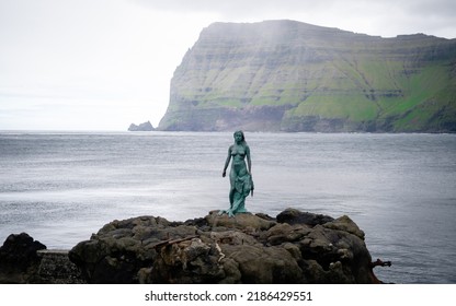 Faroe Islands, Denmark, 15.7.2022: Statue Of Kopakonan (the Seal Woman), Mikladalur Village, Faroe Islands. Selkies, Mythological Beings Capable Of Therianthropy.