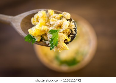 Farofa De Ovos - Scrambled Eggs With Flour - Typical Food Of Brazil Top View