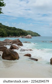 The fascinating rock formations on the beach of the Seychelles. - Shutterstock ID 2256204579