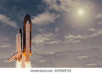   Fascinating rocket launch with dramatic clouds. The elements of this image furnished by NASA.