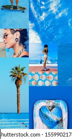 Fashion Aesthetic Moodboard.  Summer Time. Blue Sea Vibes