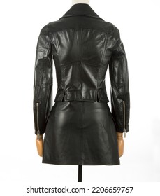 Fashion Apparel Womenswear Black Leather Biker Jacket With Zipper Back