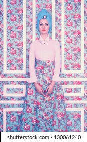 Fashion art photo elegant lady on floral background