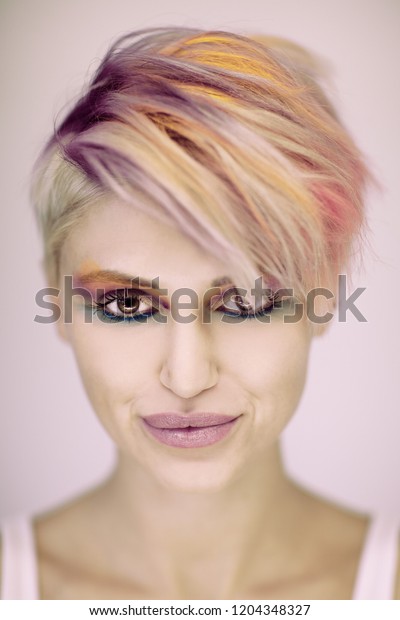 Fashion Beautiful Blonde Woman Short Haircut Stock Photo Edit Now