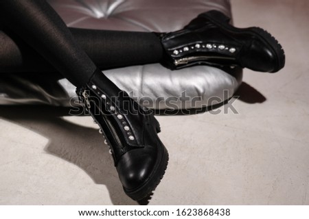 Similar – Image, Stock Photo Legs 1 Black Leather Gray